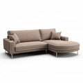 Hoekbank van bruin textiel met metalen poten en kussen 250 x 80 x 90cm