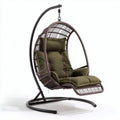 Hangstoel van rattan met kussen in olijfgroen 100 x 80 x 120cm