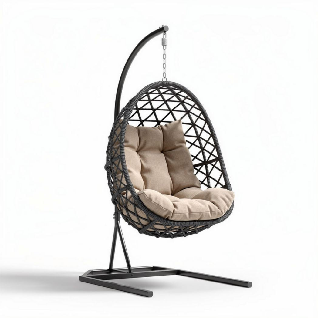 Hangstoel van wicker met kussen en metalen frame 85 x 75 x 120cm