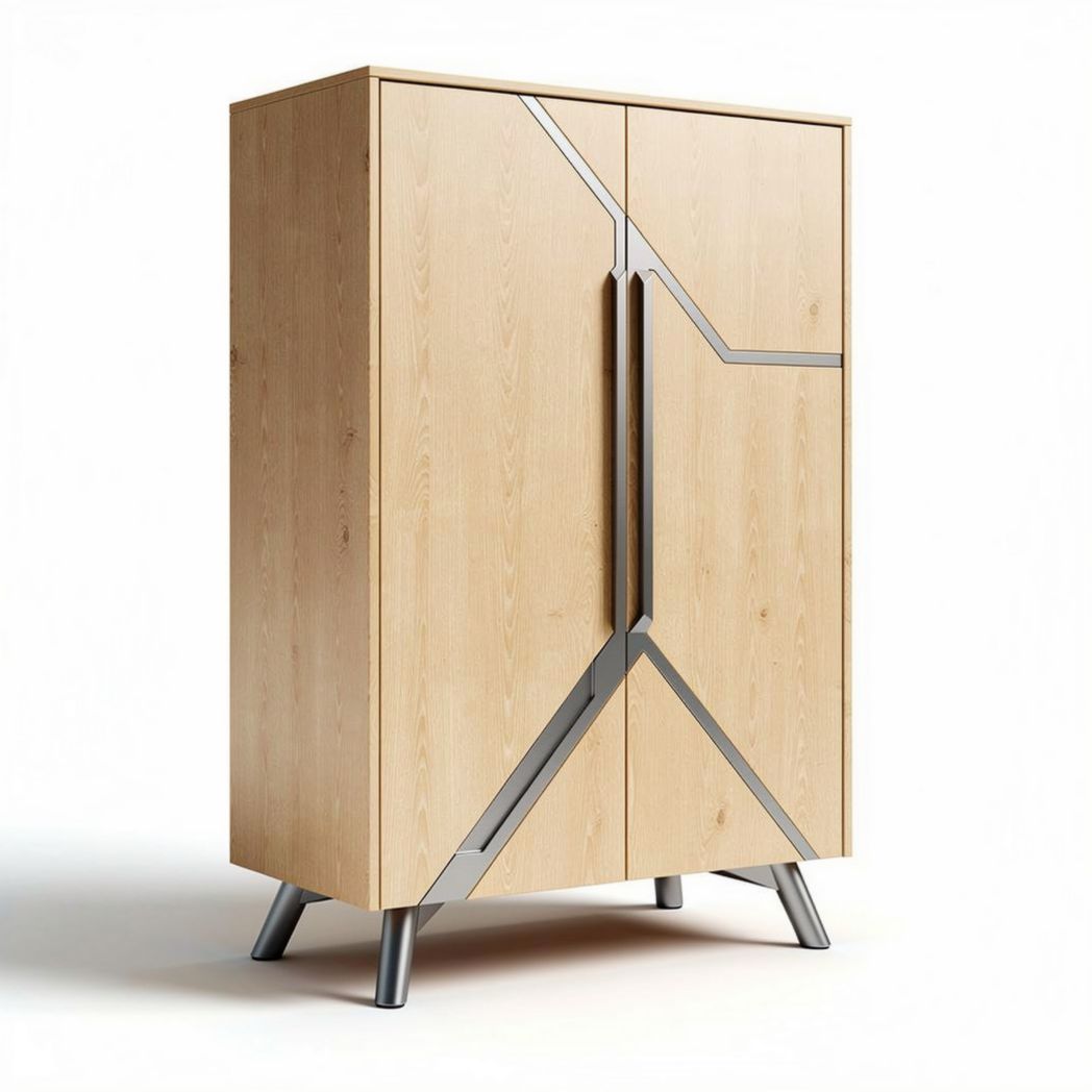Houten kast met stalen handvatten 100 x 50 x 150 cm naturel kleur