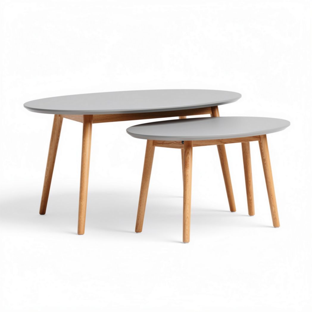 Ovale salontafels set van grijs MDF en natuurlijk hout 50 x 30 x 40cm