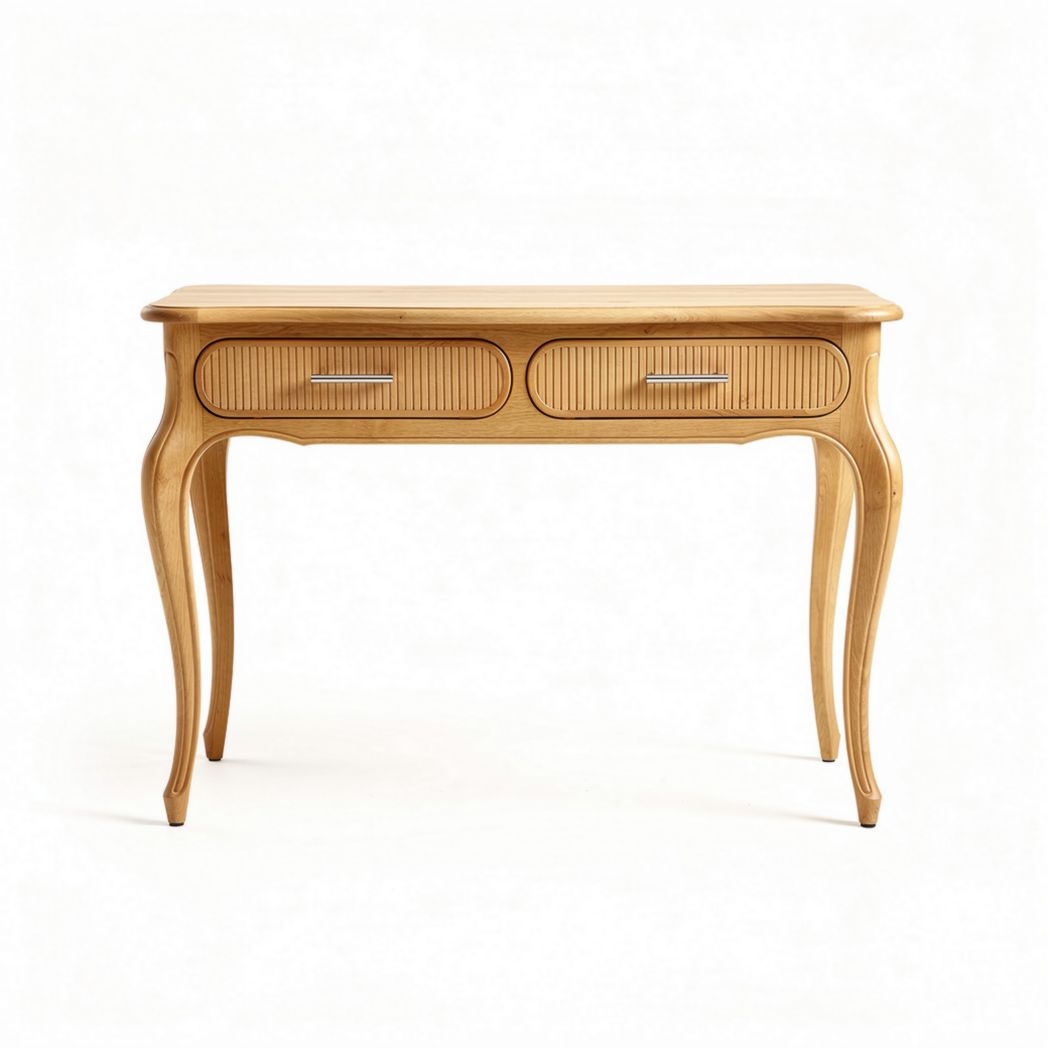 Ladenkast van hout met afgeronde poten en twee lades 120 x 40 x 76cm