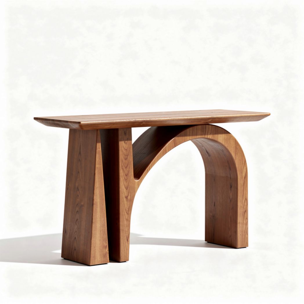 Houten tafel met gebogen onderstel afmeting 120 x 40 x 75cm