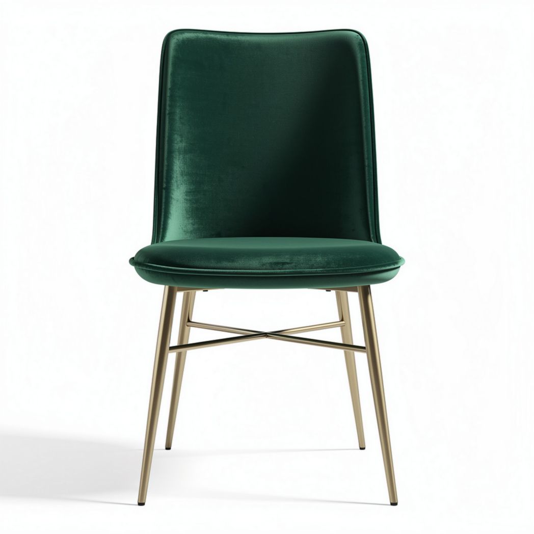 Groene fluwelen eetkamerstoel met metalen poten 45 x 45 x 90cm