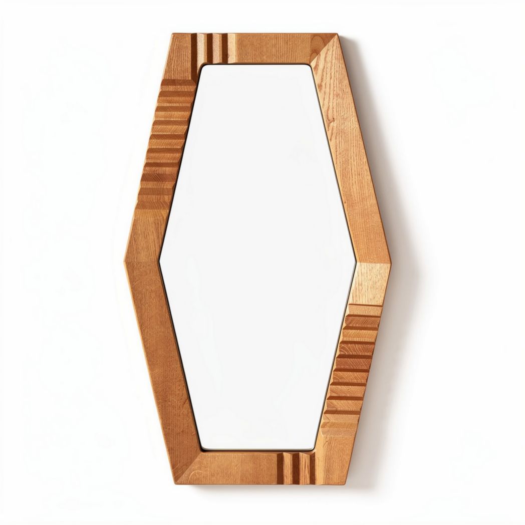 Houten hexagonale spiegel met natuurlijke afwerking 60 x 30 x 2cm