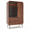 Kast van massief hout met glazen deur en laden afmetingen 120 x 60 x 180 cm
