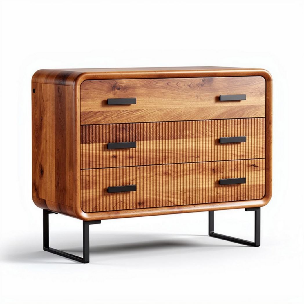 Houten commode met drie lades en metalen poten afmetingen 80 x 40 x 75cm