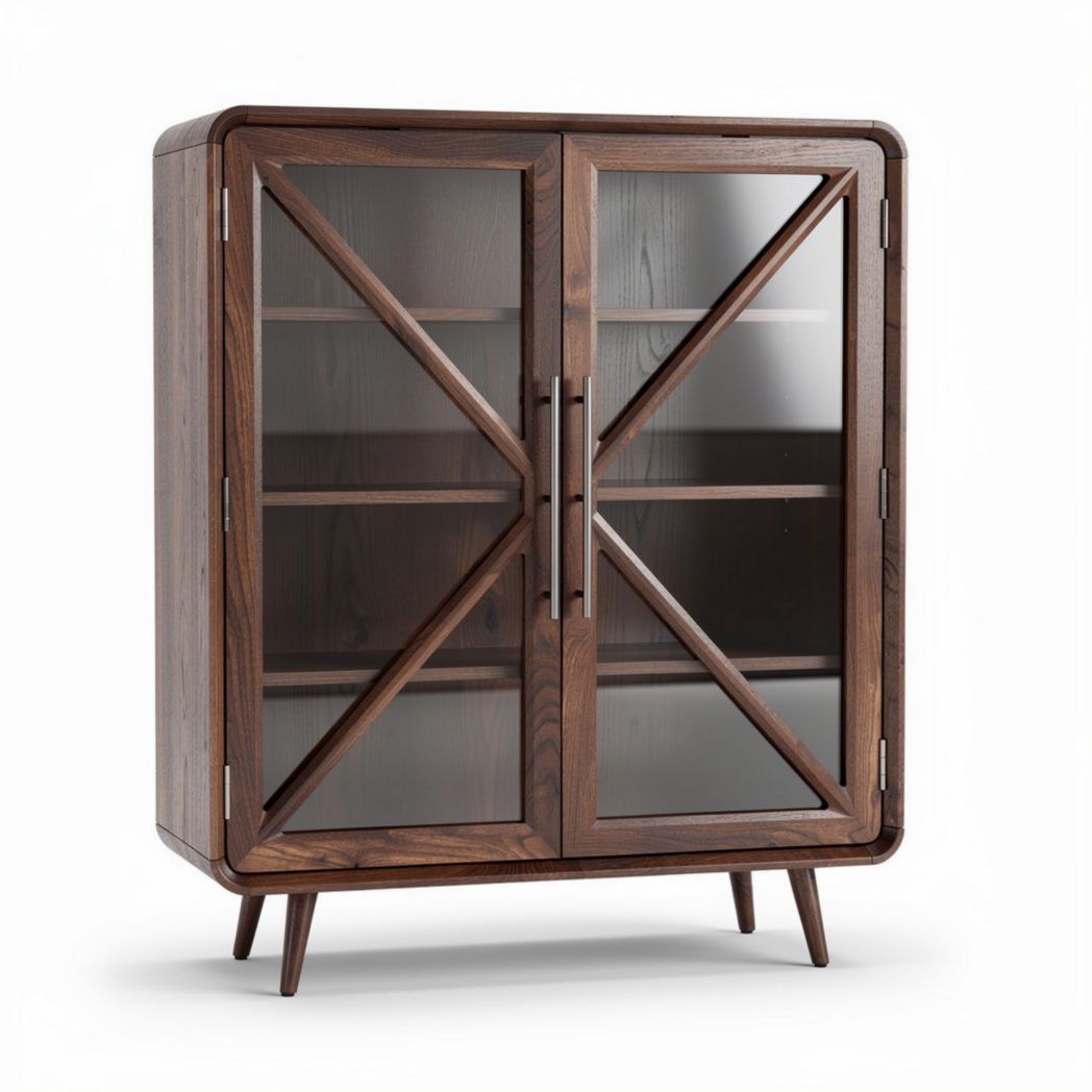 Houten vitrinekast met glazen deuren en eigentijds design 90 x 45 x 120cm