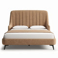 Stijlvol bed met stoffen hoofdbord in bruin 200 x 160 x 120cm