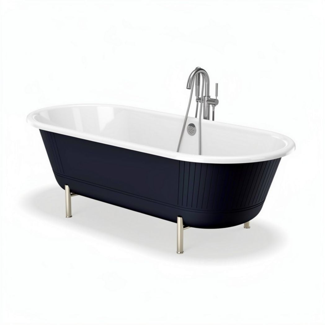 Vrijstaande badkuip in donkerblauw met chrome kraan 170 x 75 x 60cm