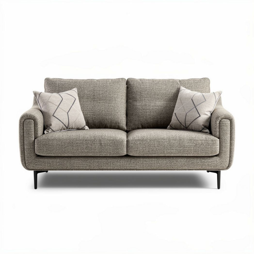 Tweed bank van 180 x 90 x 85cm met kussens in lichtgrijs
