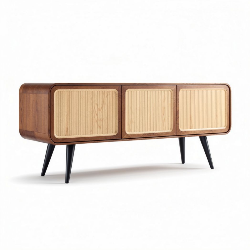 Houten dressoir met ribbeldeuren en zwarte poten 120 x 40 x 70cm